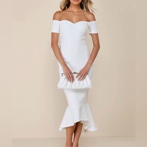 Ivory Off-the-Shoulder Midi Dress